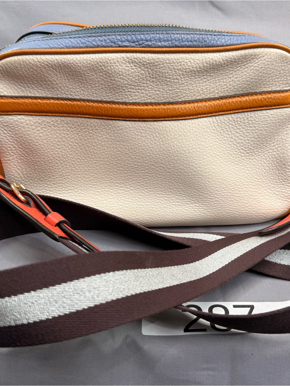 Coach Cream Pebbled Leather Crossbody with Tan Trim and Black Strap - Picture 4 of 5
